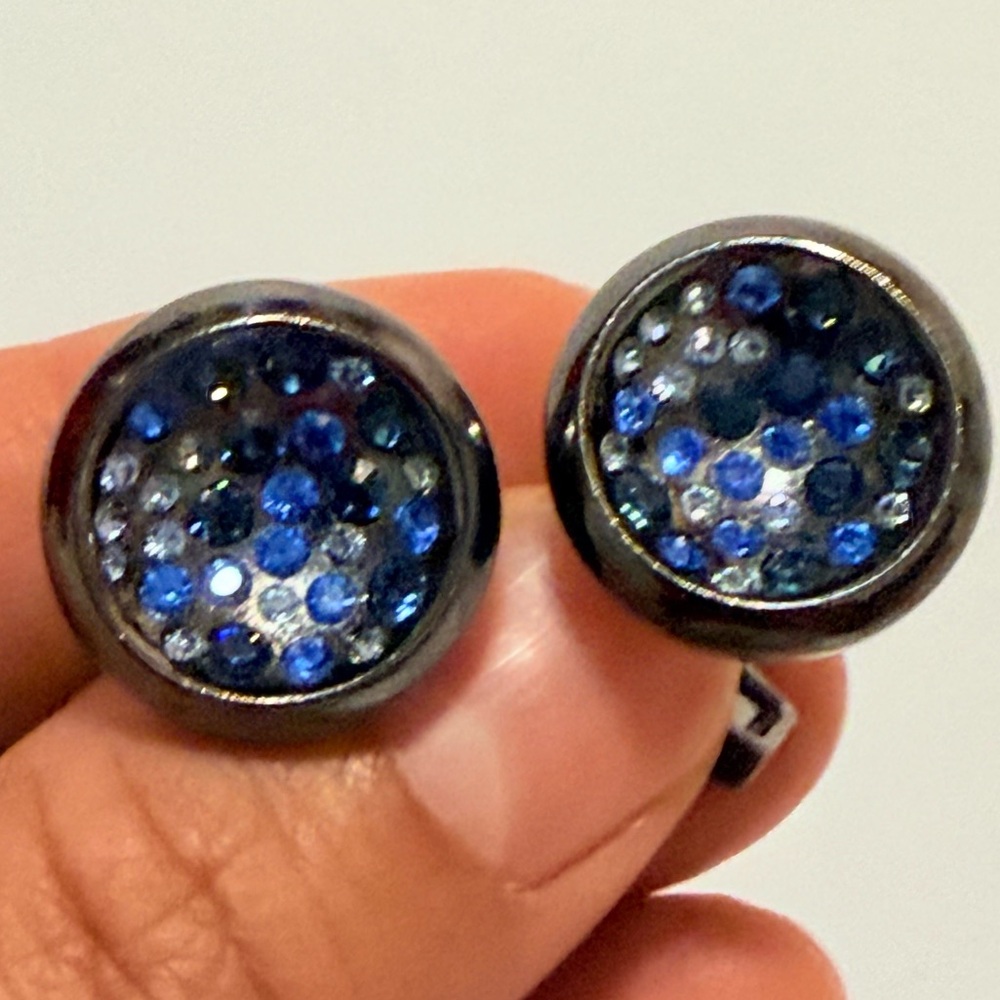 TATEOSSIAN gunmetal plated blue & white crystal cufflinks